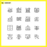 Universal Icon Symbols Group of 16 Modern Outlines of analysis monitor house screen desktop Editable Vector Design Elements