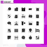 Group of 25 Solid Glyphs Signs and Symbols for finance bank check care bank energy Editable Vector Design Elements