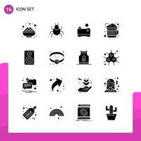 Glyph Icon set Pack of 16 Solid Icons isolated on White Background for responsive Website Design Print and Mobile Applications Creative Black Icon vector background