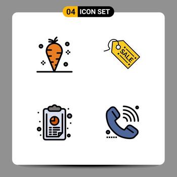 conjunto de 4 iconos de ui modernos símbolos signos para análisis de zanahoria gráfico de etiqueta de vitamina elementos de diseño vectorial editables vector