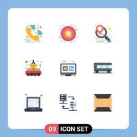 Mobile Interface Flat Color Set of 9 Pictograms of ps adobe marketing planning transfer data transfer Editable Vector Design Elements