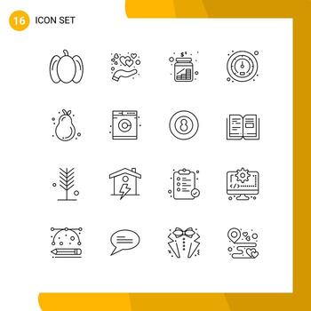16 Outline concept for Websites Mobile and Apps pear alligator pear coins traffic meter Editable Vector Design Elements