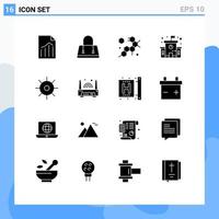 Pictogram Set of 16 Simple Solid Glyphs of sun lab cell biology education Editable Vector Design Elements