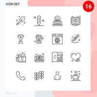 Pictogram Set of 16 Simple Outlines of position award city render computer Editable Vector Design Elements