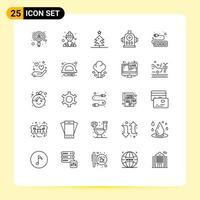 User Interface Pack of 25 Basic Lines of hand socket christmas hardware water Editable Vector Design Elements