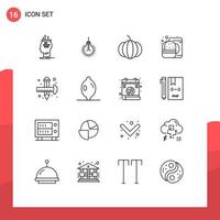 User Interface Pack of 16 Basic Outlines of design food tips fast food burger Editable Vector Design Elements