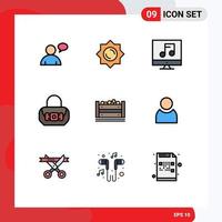 User Interface Pack of 9 Basic Filledline Flat Colors of avatar box multimedia food purse Editable Vector Design Elements