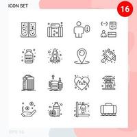 Vector Pack of 16 Icons in Line Style Creative Outline Pack isolated on White Background for Web and Mobile Creative Black Icon vector background