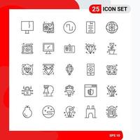 Modern Set of 25 Lines Pictograph of globe learning sound knowledge e Editable Vector Design Elements