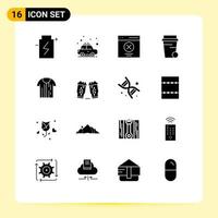 Modern Set of 16 Solid Glyphs Pictograph of shirt soup rent glass message Editable Vector Design Elements