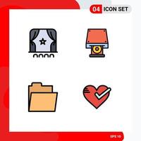 conjunto de 4 iconos de interfaz de usuario modernos símbolos signos para audiencia carpeta película datos almacenamiento corazón elementos de diseño vectorial editables vector