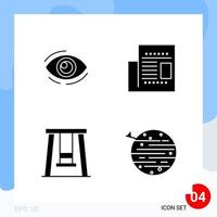 Modern Pack of 4 Icons Solid Glyph Symbols isolated on White Backgound for Website designing Creative Black Icon vector background