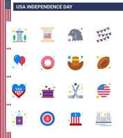 Modern Set of 16 Flats and symbols on USA Independence Day such as party celebrate animal balloons party decoration Editable USA Day Vector Design Elements