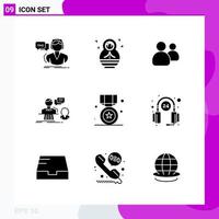 Solid Icon set Pack of 9 Glyph Icons isolated on White Background for Web Print and Mobile Creative Black Icon vector background