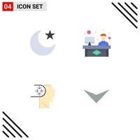 conjunto moderno de 4 iconos y símbolos planos, como el desorden de la luna, el chat, la flecha de trabajo, los elementos de diseño vectorial editables vector