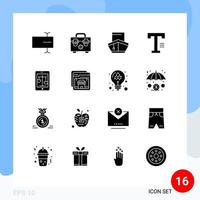 Mobile Interface Solid Glyph Set of 16 Pictograms of law court transport word text Editable Vector Design Elements