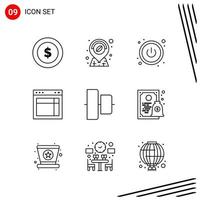 Collection of 9 Vector Icons in Line style Pixle Perfect Outline Symbols for Web and Mobile Line Icon Signs on White Background 9 Icons Creative Black Icon vector background