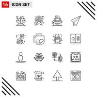 Universal Icon Symbols Group of 16 Modern Outlines of art paper plane map paper print Editable Vector Design Elements