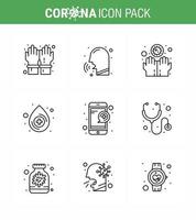 Corona virus disease 9 Line icon pack suck as  online medical fever drop infect viral coronavirus 2019nov disease Vector Design Elements