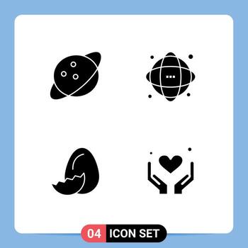 paquete de línea de vector editable de 4 glifos sólidos simples de elementos de diseño de vector editable de primavera de red de datos de planeta pascua