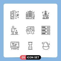 Group of 9 Modern Outlines Set for game thought money recycling idea Editable Vector Design Elements