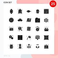 25 Thematic Vector Solid Glyphs and Editable Symbols of cap web page food trash garbage Editable Vector Design Elements