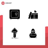 4 Thematic Vector Solid Glyphs and Editable Symbols of bank lab money heart test Editable Vector Design Elements