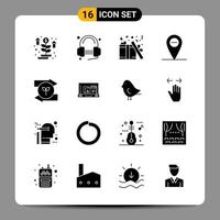 16 Black Icon Pack Glyph Symbols Signs for Responsive designs on white background 16 Icons Set Creative Black Icon vector background