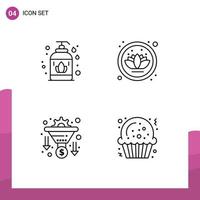 4 User Interface Line Pack of modern Signs and Symbols of liquid money lotus conversion cookie Editable Vector Design Elements