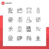 Pictogram Set of 16 Simple Outlines of mobile iot institute building internet remote Editable Vector Design Elements