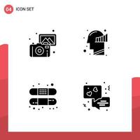 4 Universal Solid Glyph Signs Symbols of images band camera mind treatment Editable Vector Design Elements