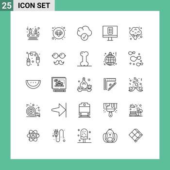 25 User Interface Line Pack of modern Signs and Symbols of jump rope exercise data vegetables broccoli Editable Vector Design Elements