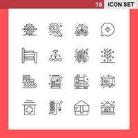 grupo de símbolos de iconos universales de 16 contornos modernos de literas más buscar nuevos agregar elementos de diseño de vectores editables