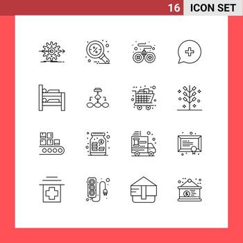 grupo de símbolos de iconos universales de 16 contornos modernos de literas más buscar nuevos agregar elementos de diseño de vectores editables
