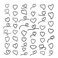 conjunto de remolino caligráfico de corazón dibujado a mano y ilustración de vector de stock de corazón remolino