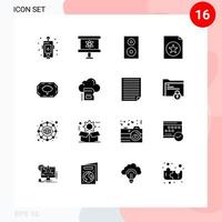 Mobile Interface Solid Glyph Set of 16 Pictograms of bangladesh label favorite space document speaker Editable Vector Design Elements