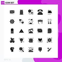 Mobile Interface Solid Glyph Set of 25 Pictograms of conversation contact advertising communication marketing Editable Vector Design Elements