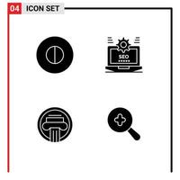 Modern Set of 4 Solid Glyphs and symbols such as ancient architecture seo setting decoration Editable Vector Design Elements