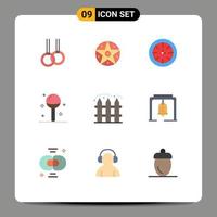 9 iconos creativos, signos y símbolos modernos de agricultura, comida, temporizador, piruletas, bebidas, elementos de diseño vectorial editables vector