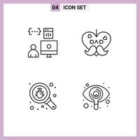 Pack of 4 Modern Filledline Flat Colors Signs and Symbols for Web Print Media such as app bug development father search Editable Vector Design Elements