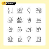 16 Creative Icons for Modern website design and responsive mobile apps 16 Outline Symbols Signs on White Background 16 Icon Pack Creative Black Icon vector background