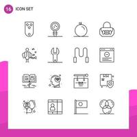 paquete de iconos de vector de stock de 16 signos y símbolos de línea para elementos de diseño de vector editables de pulpa de moda de laboratorio de monedero de música