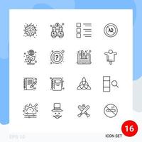 Group of 16 Modern Outlines Set for day digital details ad blocker ad Editable Vector Design Elements