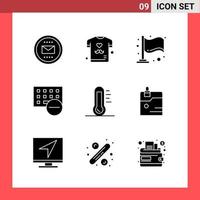 9 Icon Pack Solid Style Glyph Symbols on White Background Simple Signs for general designing Creative Black Icon vector background