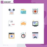 Group of 9 Modern Flat Colors Set for document develop internet coding dart Editable Vector Design Elements