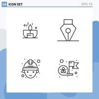 User Interface Pack of 4 Basic Filledline Flat Colors of candle miner lighter pen achievement Editable Vector Design Elements