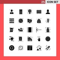 Set of 25 Commercial Solid Glyphs pack for shopping product camera barcode light Editable Vector Design Elements