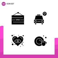 conjunto de iconos de glifo paquete de 4 iconos sólidos aislados en fondo blanco para el diseño de sitios web receptivos, impresión y aplicaciones móviles, fondo de vector de icono negro creativo