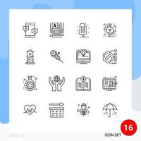 Modern Set of 16 Outlines and symbols such as lighthouse wireless web builder wifi sweet Editable Vector Design Elements