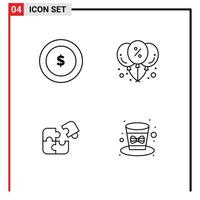 Set of 4 Vector Filledline Flat Colors on Grid for coin jigsaw balloon party piece Editable Vector Design Elements